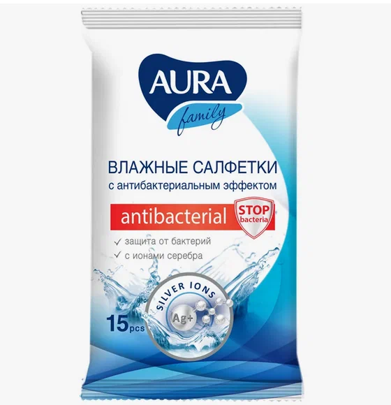 Салфетки влажные АУРА 15 шт антибак./36шт
